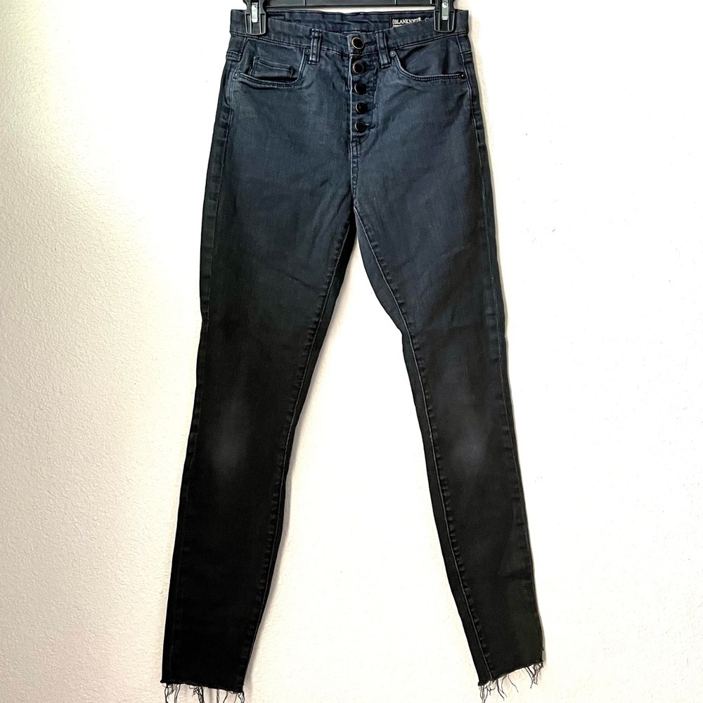 Blank NYC jeans Crybaby Vintage Black raw hem exposed Buttonfly sz 26